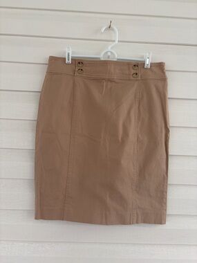 Ralph Lauren Khaki Midi Skirt Classic Preppy Straight Fit Neutral Office